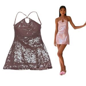 Peppermayo Sequin Cami Mini Dress Cowl Back Dress Pink Size 0 XS S